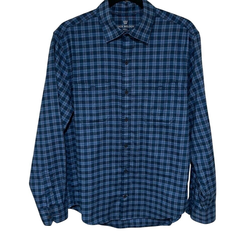 Mack‎ Weldon Mens Blue Plaid Merino Wool Blend Long Sleeve Flannel Shirt Small